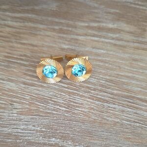 Heliotrope Vintage Rhinestone Gold and Blue Stud Cufflinks